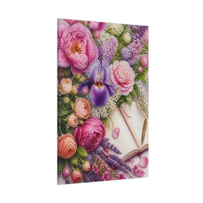 Side Mockup 1. Floral Peony Bouquet Journal shown as canvas print