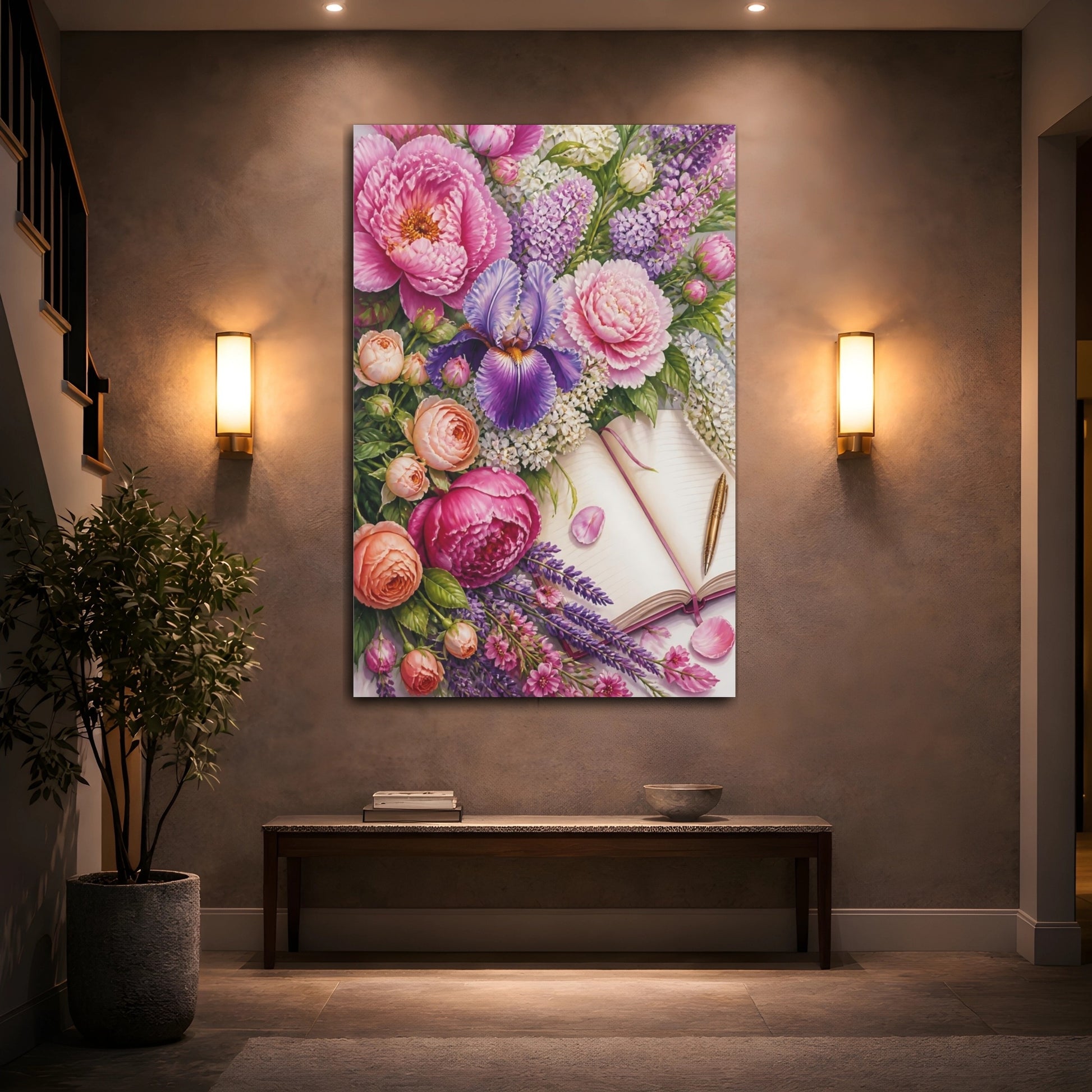Mockup 2. Floral Peony Bouquet Journal shown as canvas print