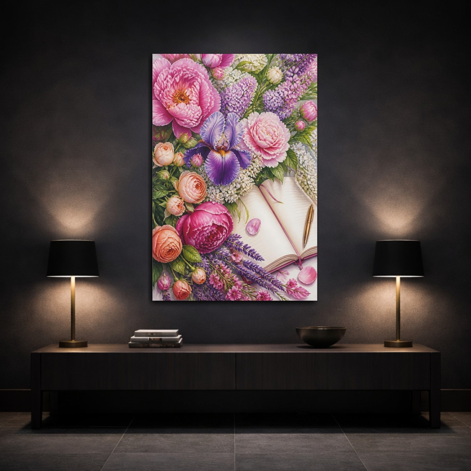 Mockup 3. Floral Peony Bouquet Journal shown as canvas print