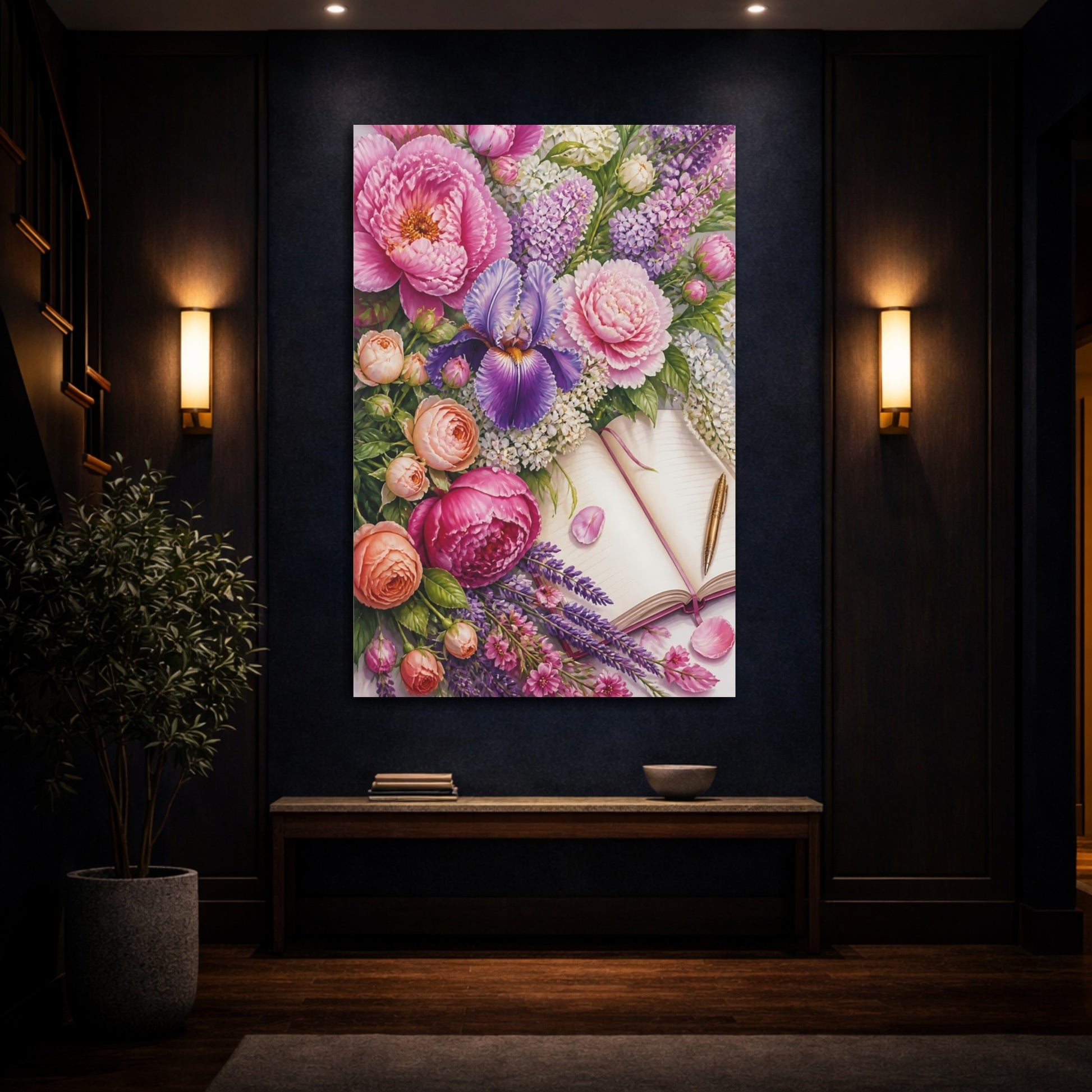 Mockup 4. Floral Peony Bouquet Journal shown as canvas print