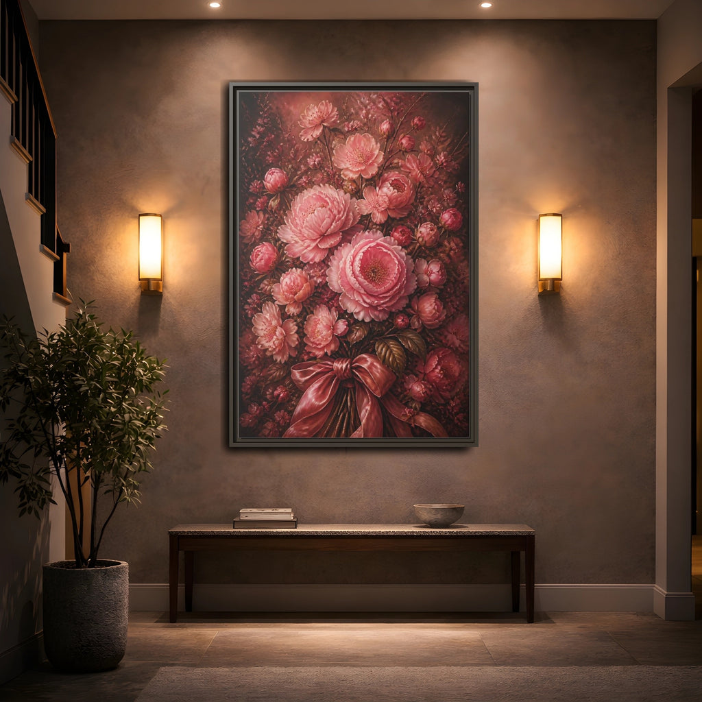 Mockup 2. Floral Peony Bouquet Pink Floral Bouquet shown as stretched canvas wall art