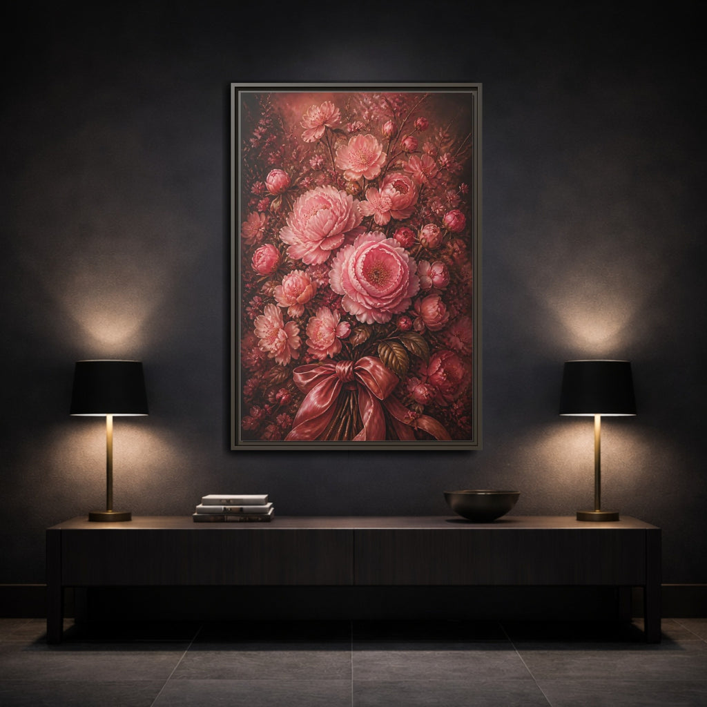 Mockup 3. Floral Peony Bouquet Pink Floral Bouquet shown as stretched canvas wall art