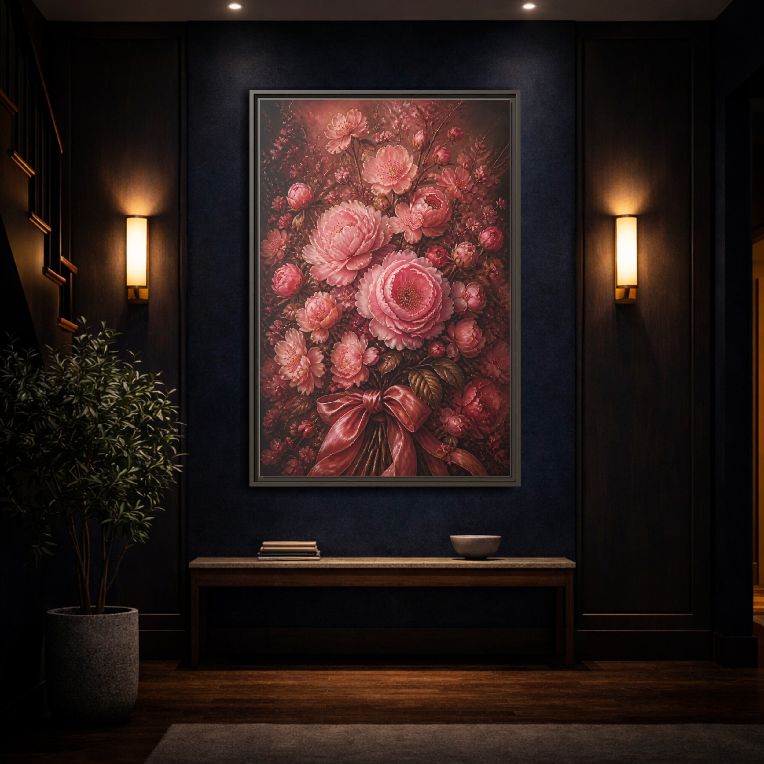 Mockup 4. Floral Peony Bouquet Pink Floral Bouquet shown as stretched canvas wall art