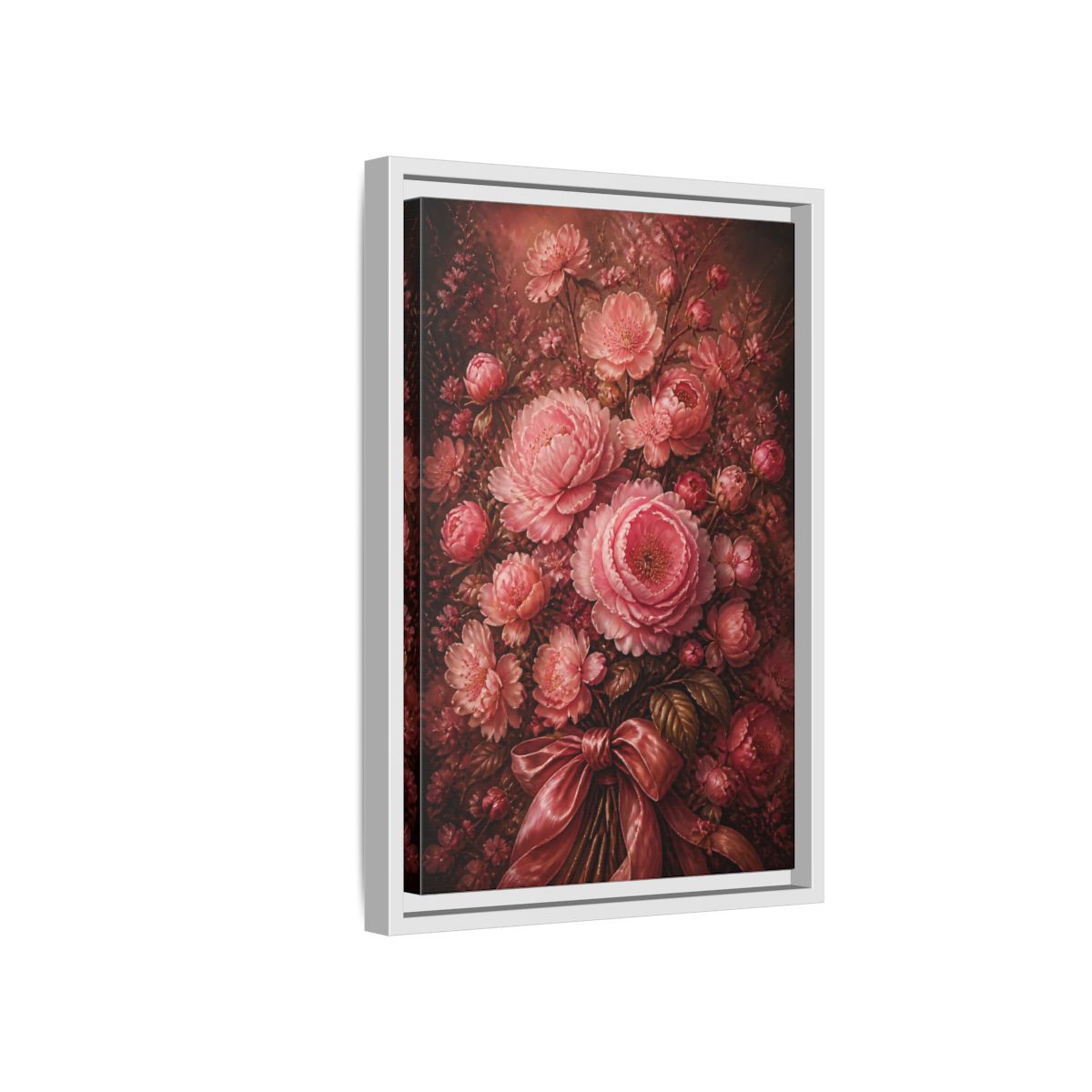 Side Mockup 4. Floral Peony Bouquet Pink Floral Bouquet shown as stretched canvas wall art