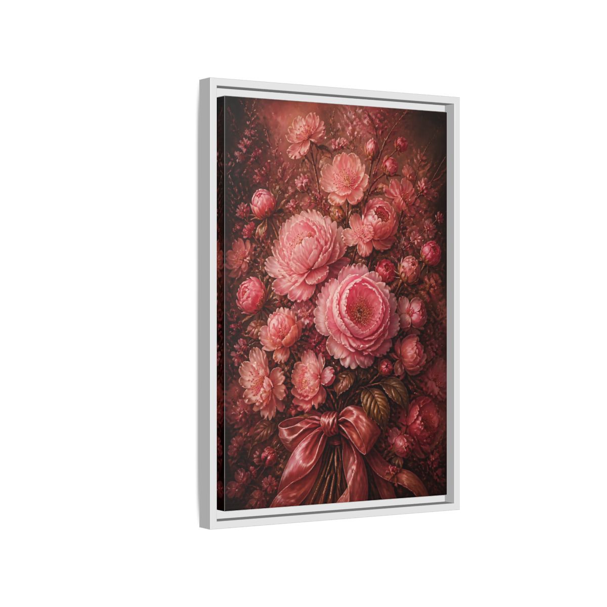 Side Mockup 1. Floral Peony Bouquet Pink Floral Bouquet shown as stretched canvas wall art