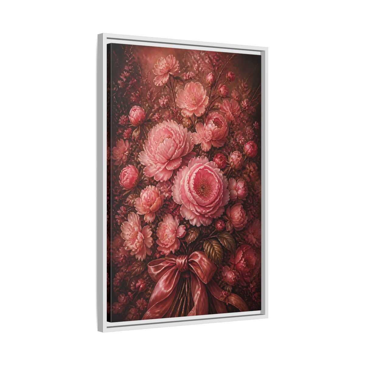 Side Mockup 10. Floral Peony Bouquet Pink Floral Bouquet shown as stretched canvas wall art