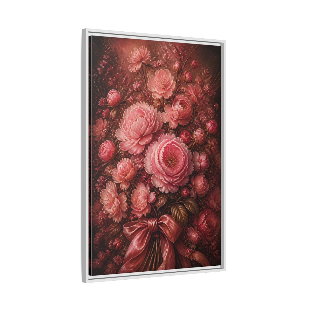 Side Mockup 9. Floral Peony Bouquet Pink Floral Bouquet shown as stretched canvas wall art