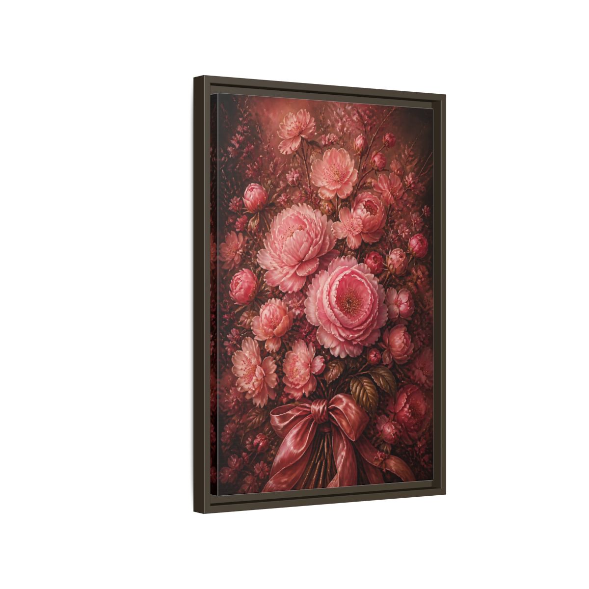 Side Mockup 2. Floral Peony Bouquet Pink Floral Bouquet shown as stretched canvas wall art
