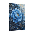 Side Mockup 4. Floral Peony Flower Blue Gold Floral shown as stretched canvas wall art