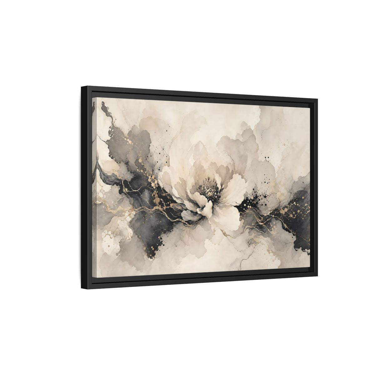 Side Mockup 3. Floral Peony Flower Gray Gold Floral shown as stretched canvas wall art