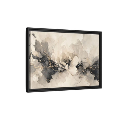 Side Mockup 3. Floral Peony Flower Gray Gold Floral shown as stretched canvas wall art