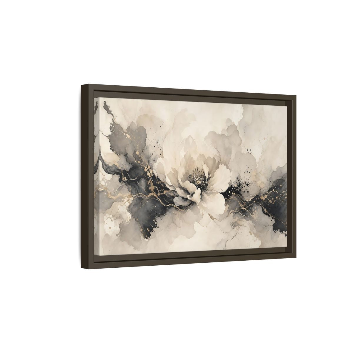 Side Mockup 5. Floral Peony Flower Gray Gold Floral shown as stretched canvas wall art