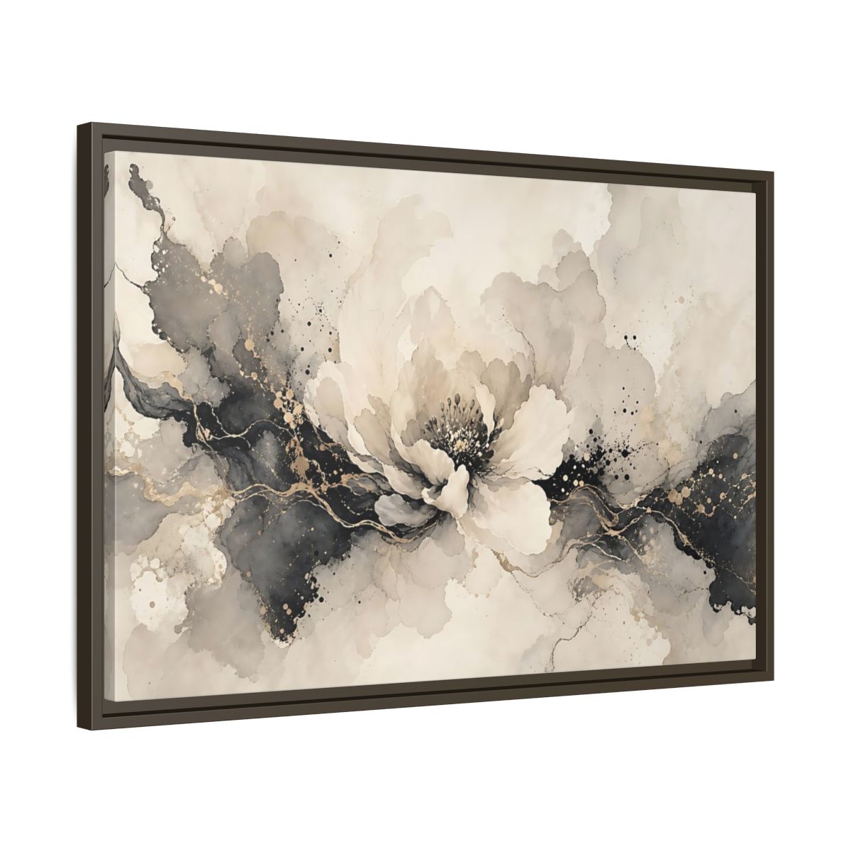 Side Mockup 11. Floral Peony Flower Gray Gold Floral shown as stretched canvas wall art
