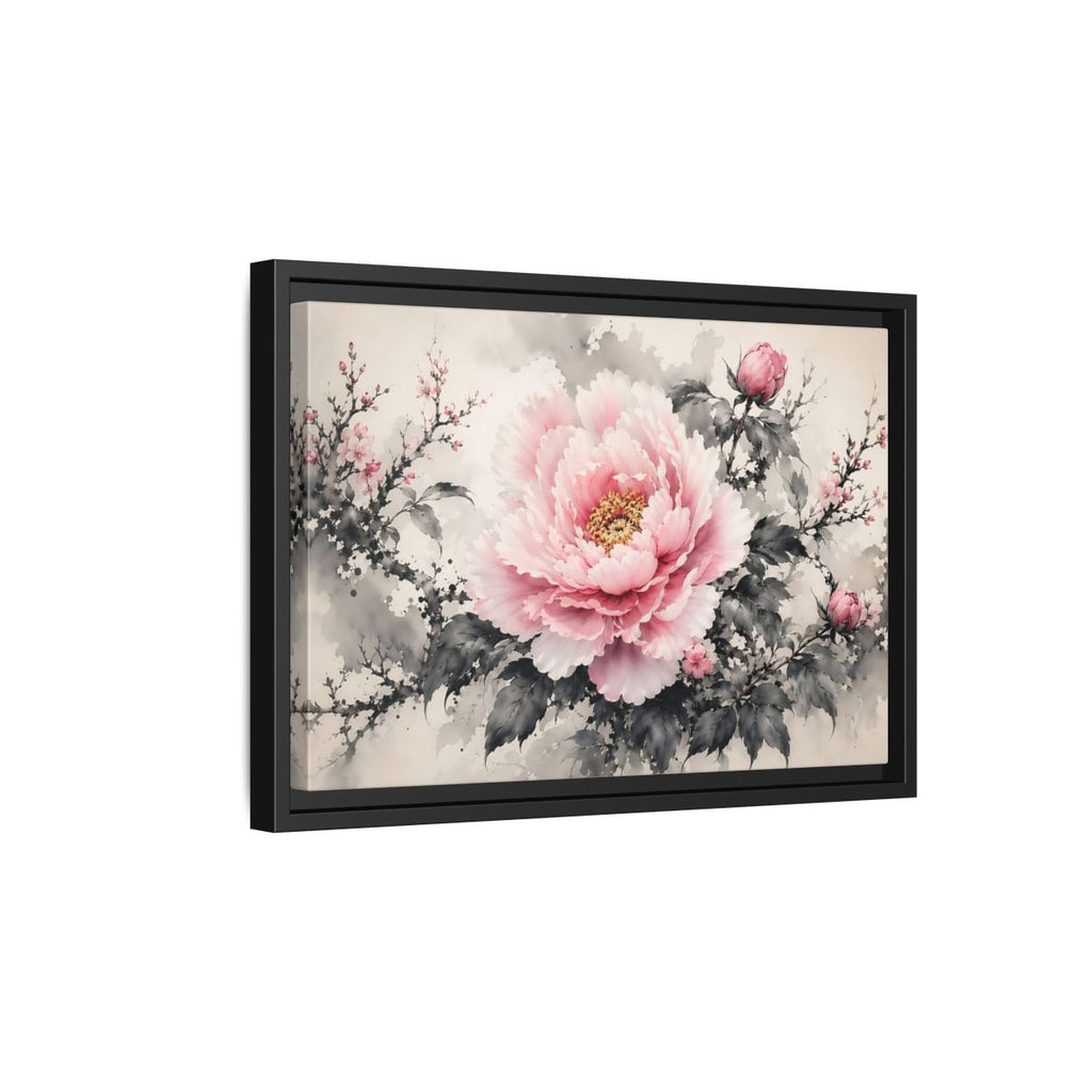 Side Mockup 6. Floral Peony Flower Pink And Grey Floral shown as stretched canvas wall art