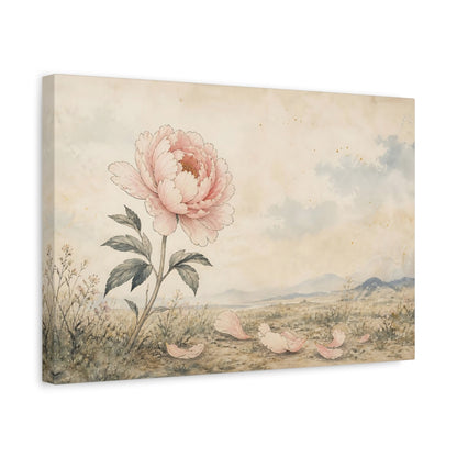Side Mockup 4. Floral Peony Flower Pink Peony Beige shown as stretched canvas wall art