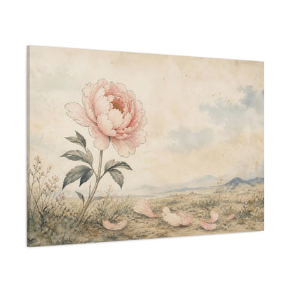 Side Mockup 1. Floral Peony Flower Pink Peony Beige shown as stretched canvas wall art