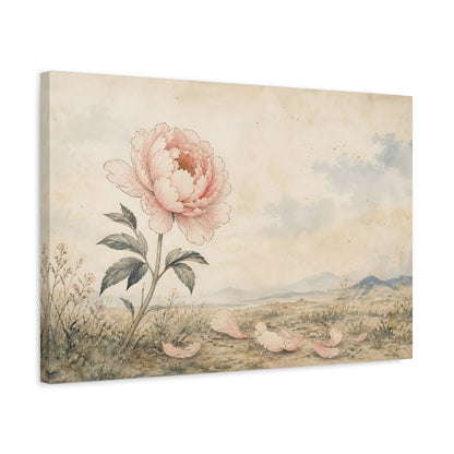 Side Mockup 3. Floral Peony Flower Pink Peony Beige shown as stretched canvas wall art