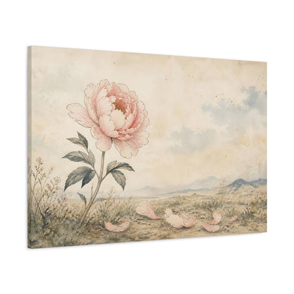 Main Mockup. Floral Peony Flower Pink Peony Beige shown as stretched canvas wall art