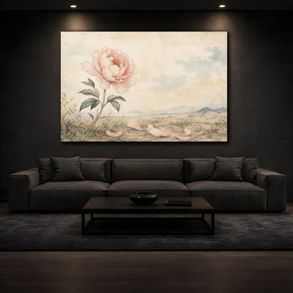 Mockup 3. Floral Peony Flower Pink Peony Beige shown as stretched canvas wall art