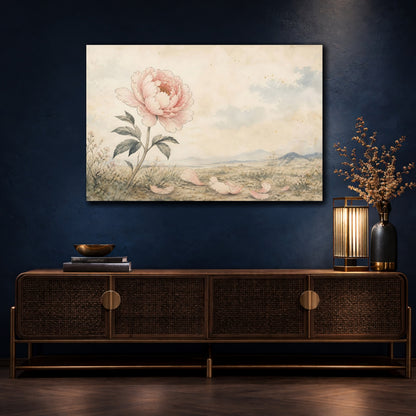 Mockup 4. Floral Peony Flower Pink Peony Beige shown as stretched canvas wall art