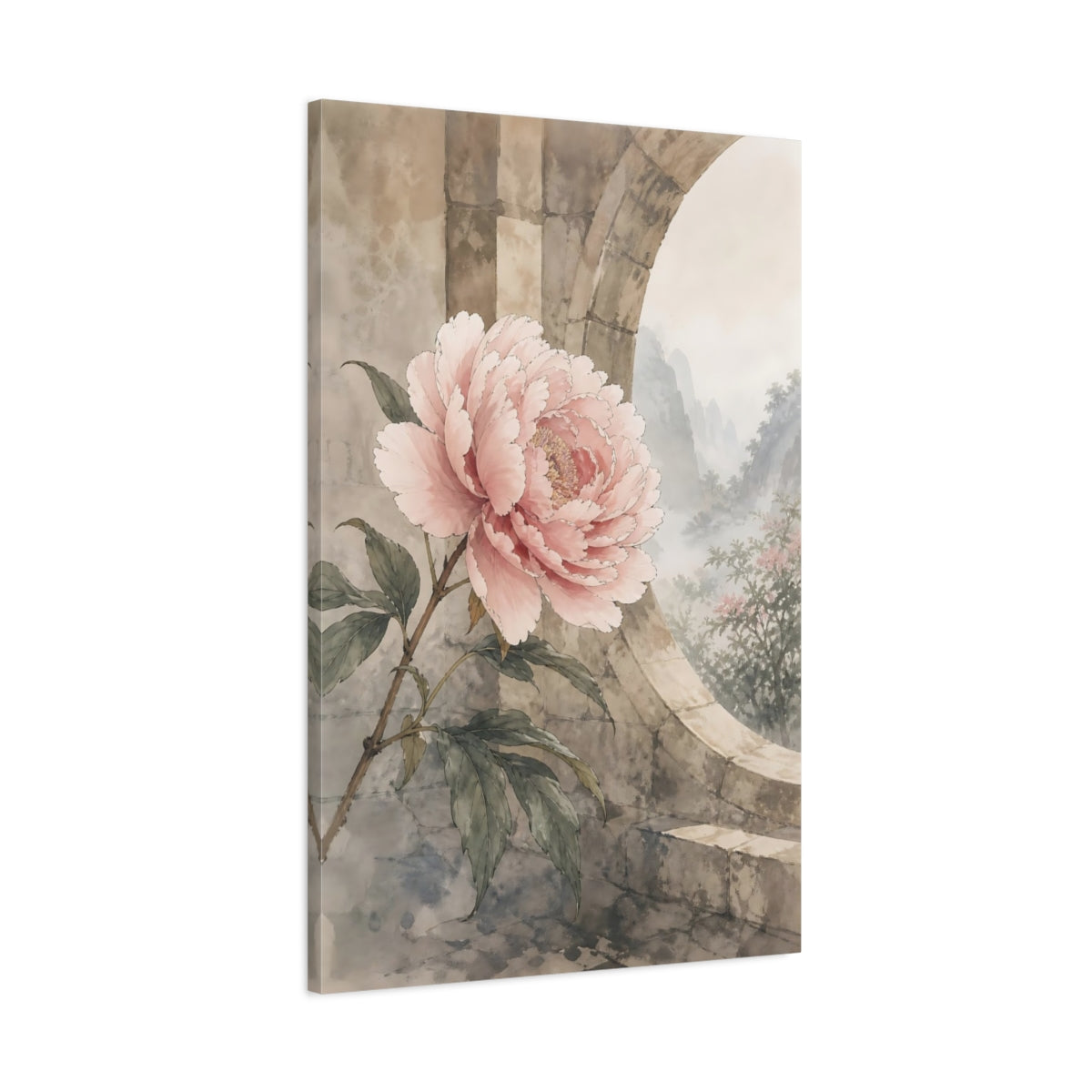 Main Mockup. Floral Peony Flower Pink Peony shown as stretched canvas wall art