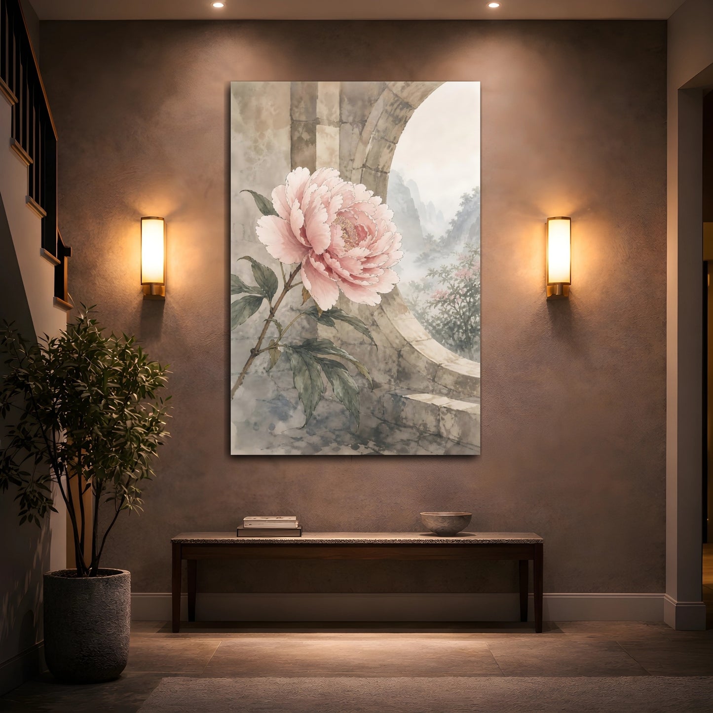 Mockup 2. Floral Peony Flower Pink Peony shown as stretched canvas wall art