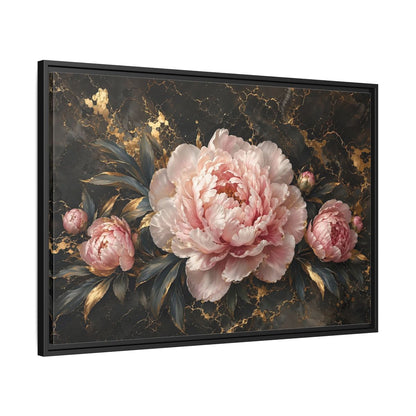 Side Mockup 13. Floral Peony Flowers Pink Peony Gold shown as stretched canvas wall art