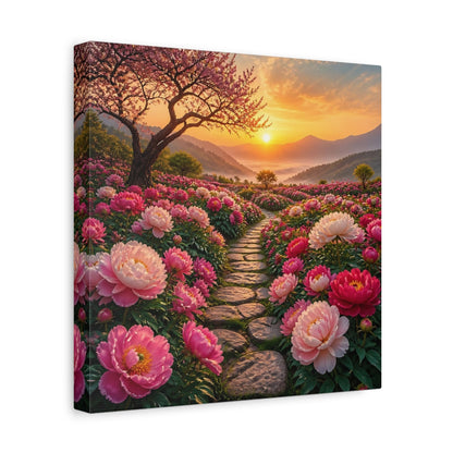 Side Mockup 8. Floral Peony Flowers Pink Floral Sunset shown as stretched canvas wall art