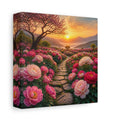 Side Mockup 2. Floral Peony Flowers Pink Floral Sunset shown as stretched canvas wall art