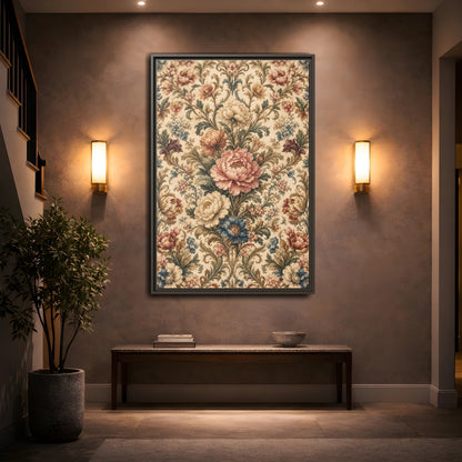 Mockup 2. Floral Peony Flowers Vintage Floral shown as stretched canvas wall art