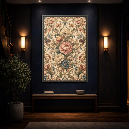 Mockup 4. Floral Peony Flowers Vintage Floral shown as stretched canvas wall art