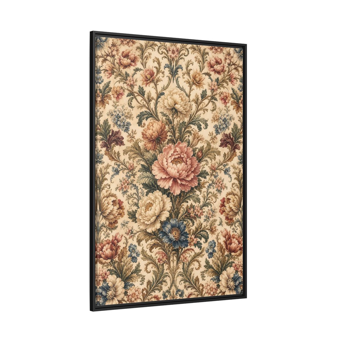 Side Mockup 12. Floral Peony Flowers Vintage Floral shown as stretched canvas wall art