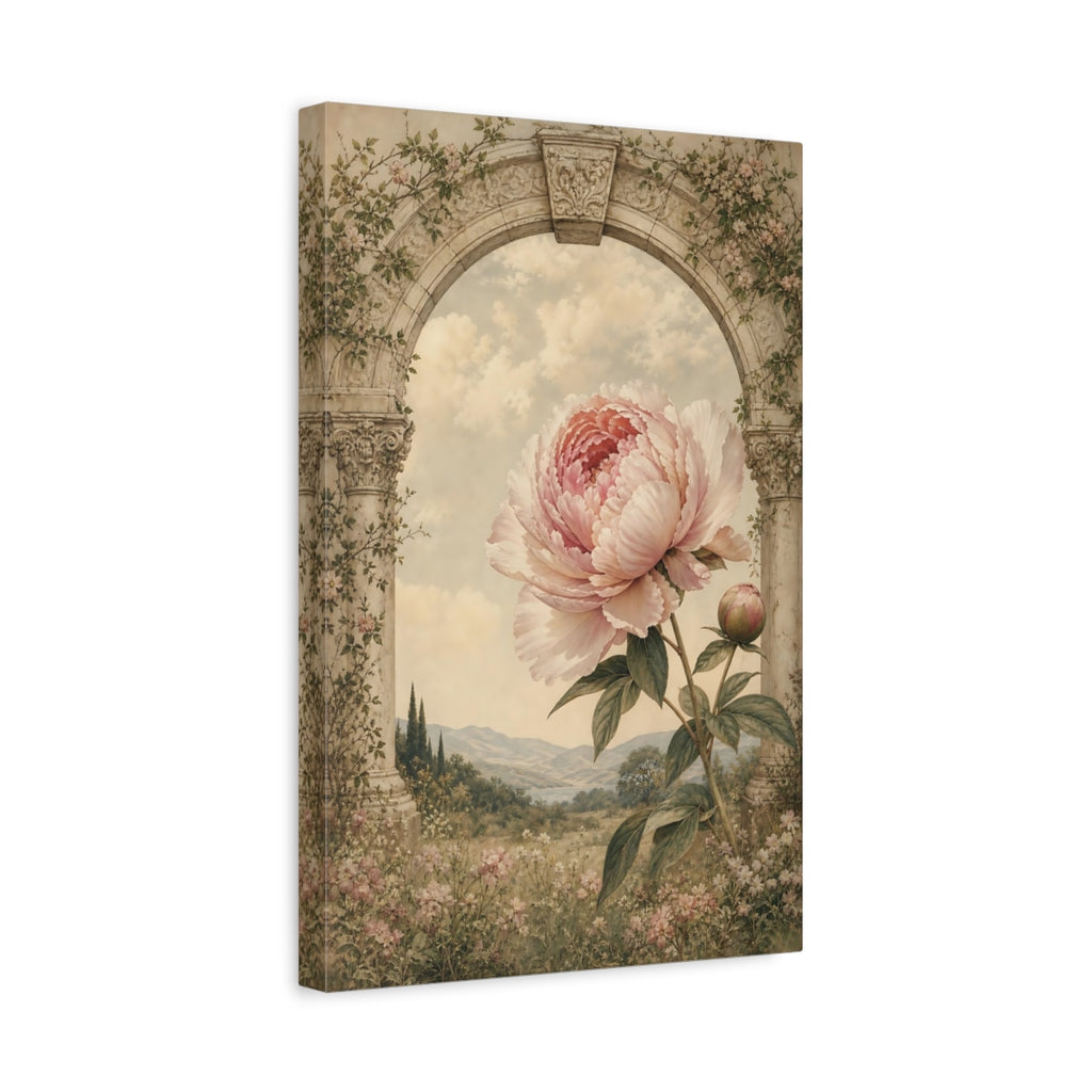 Side Mockup 4. Floral Peony Pink Peony Arch shown as stretched canvas wall art