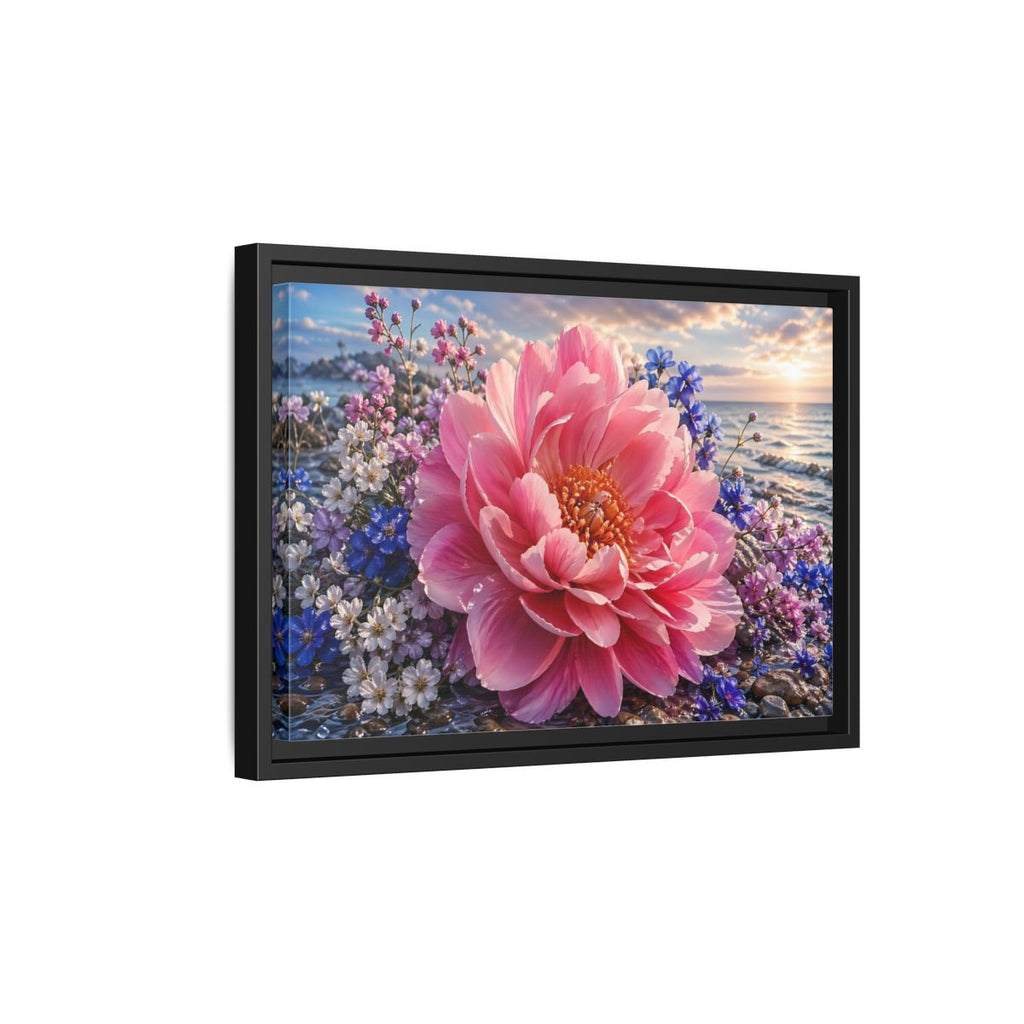 Side Mockup 6. Floral Peony Pink Peony Ocean shown as stretched canvas wall art
