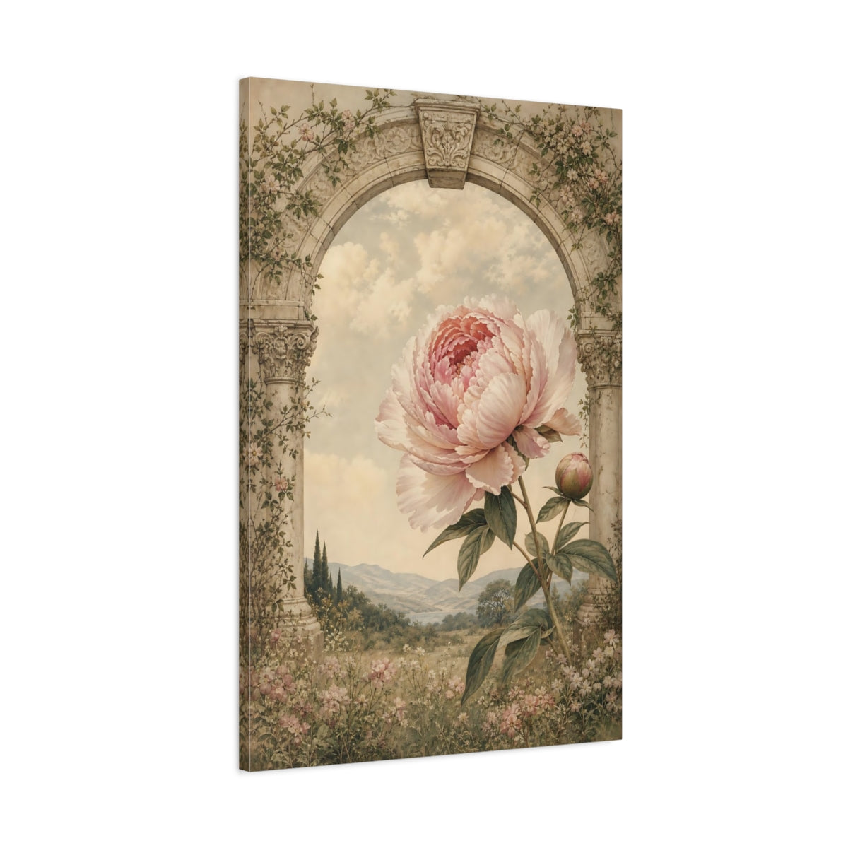 Main Mockup. Floral Peony Pink Peony Arch shown as stretched canvas wall art