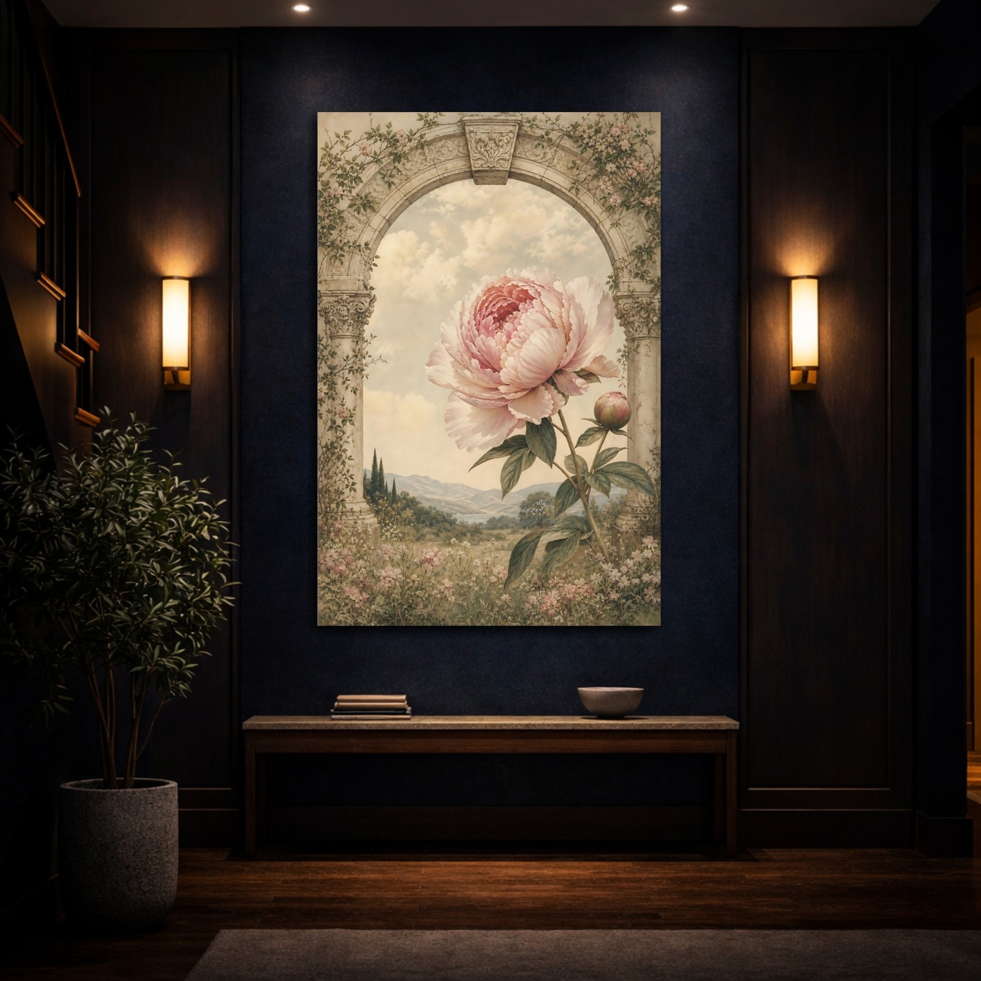 Mockup 4. Floral Peony Pink Peony Arch shown as stretched canvas wall art