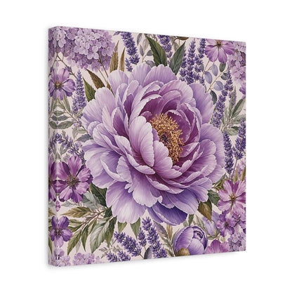 Side Mockup 7. Floral Peony Purple Floral shown as stretched canvas wall art
