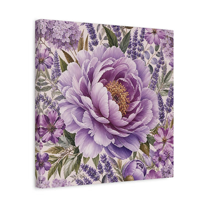 Side Mockup 6. Floral Peony Purple Floral shown as stretched canvas wall art