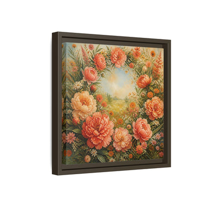 Side Mockup 17. Floral Peony Wreath Peach Floral Meadow shown as stretched canvas wall art