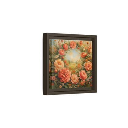 Side Mockup 2. Floral Peony Wreath Peach Floral Meadow shown as stretched canvas wall art