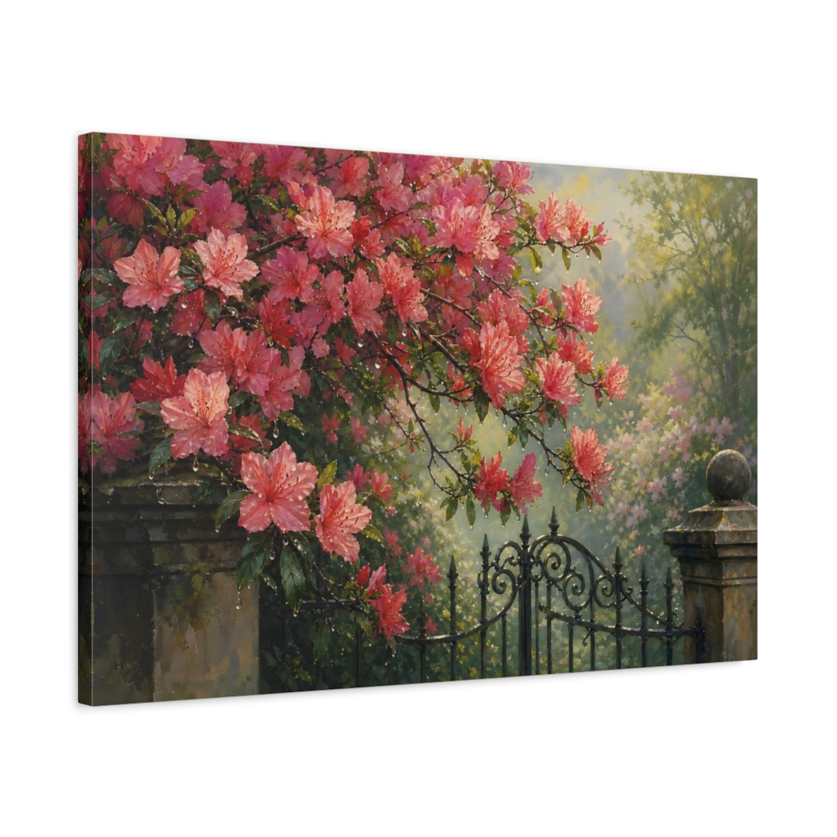 Side Mockup 2. Floral Pink Azaleas Pink Azaleas shown as stretched canvas wall art