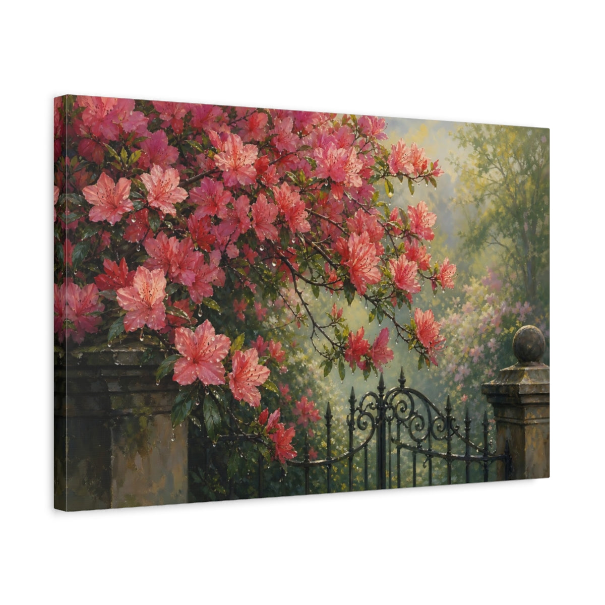 Side Mockup 3. Floral Pink Azaleas Pink Azaleas shown as stretched canvas wall art