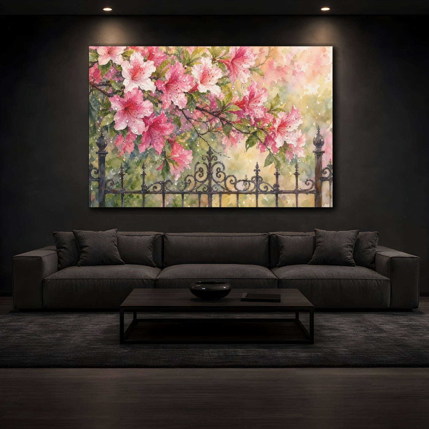 Mockup 3. Floral Pink Azaleas Pink Azalea Watercolor shown as stretched canvas wall art