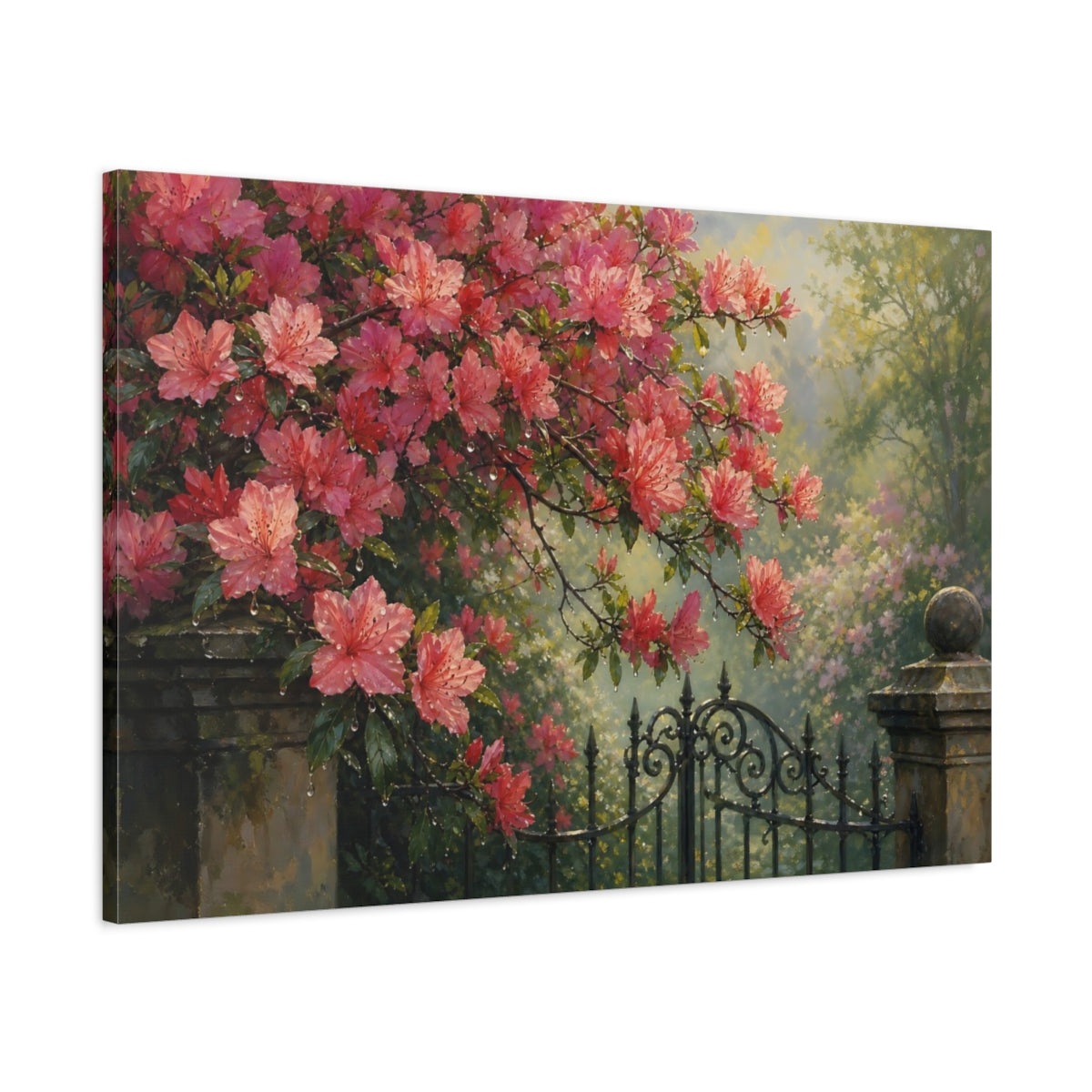Main Mockup. Floral Pink Azaleas Pink Azaleas shown as stretched canvas wall art