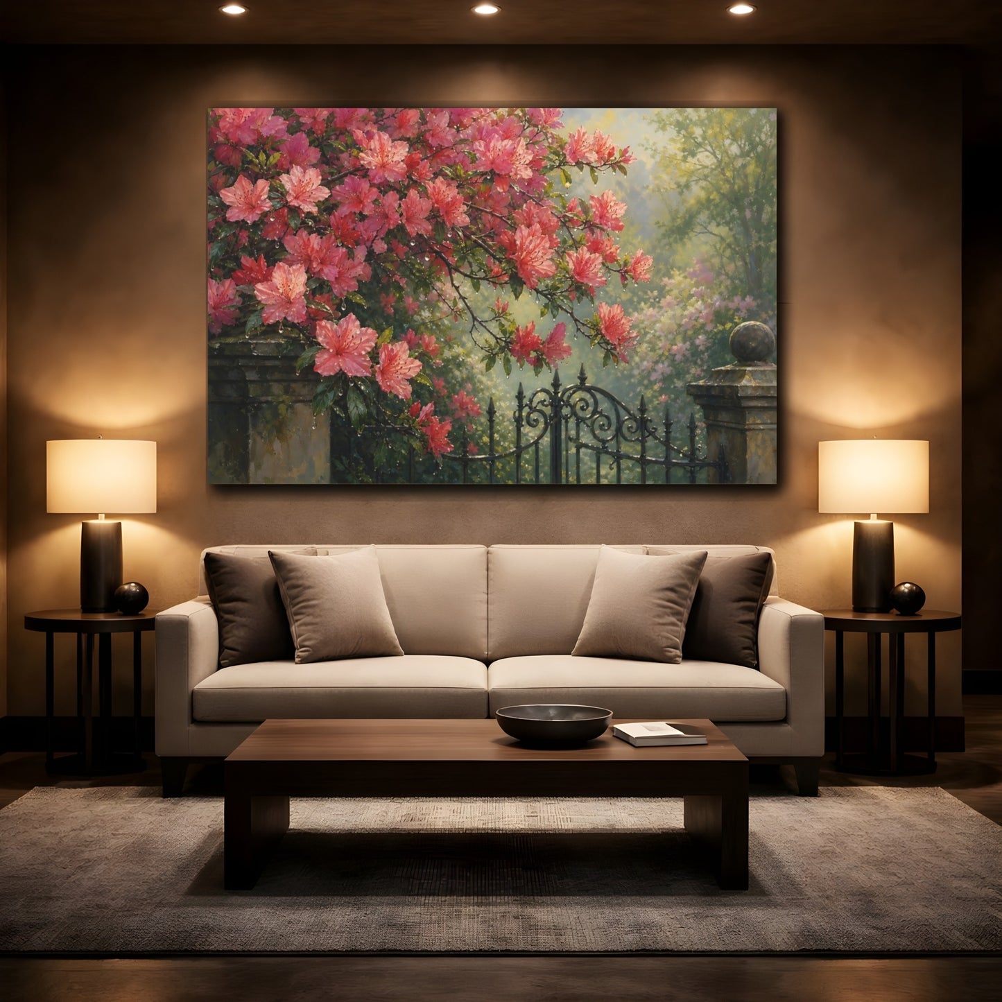 Mockup 2. Floral Pink Azaleas Pink Azaleas shown as stretched canvas wall art