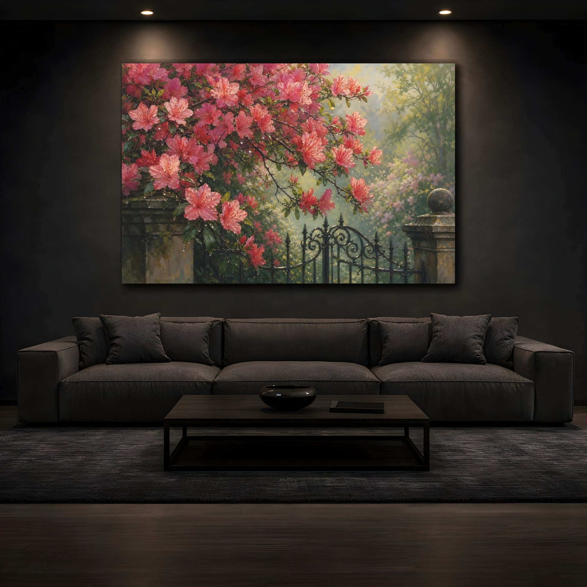 Mockup 3. Floral Pink Azaleas Pink Azaleas shown as stretched canvas wall art
