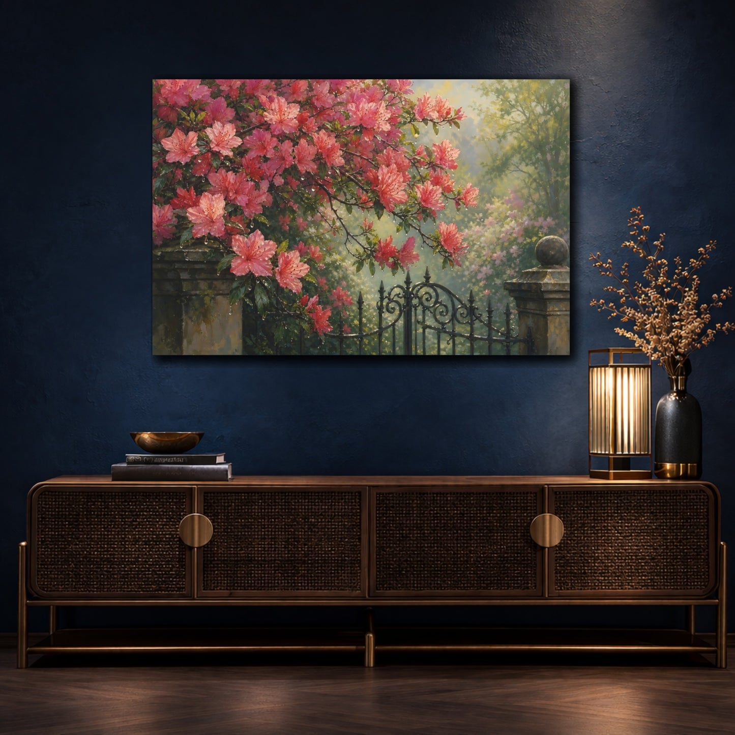 Mockup 4. Floral Pink Azaleas Pink Azaleas shown as stretched canvas wall art