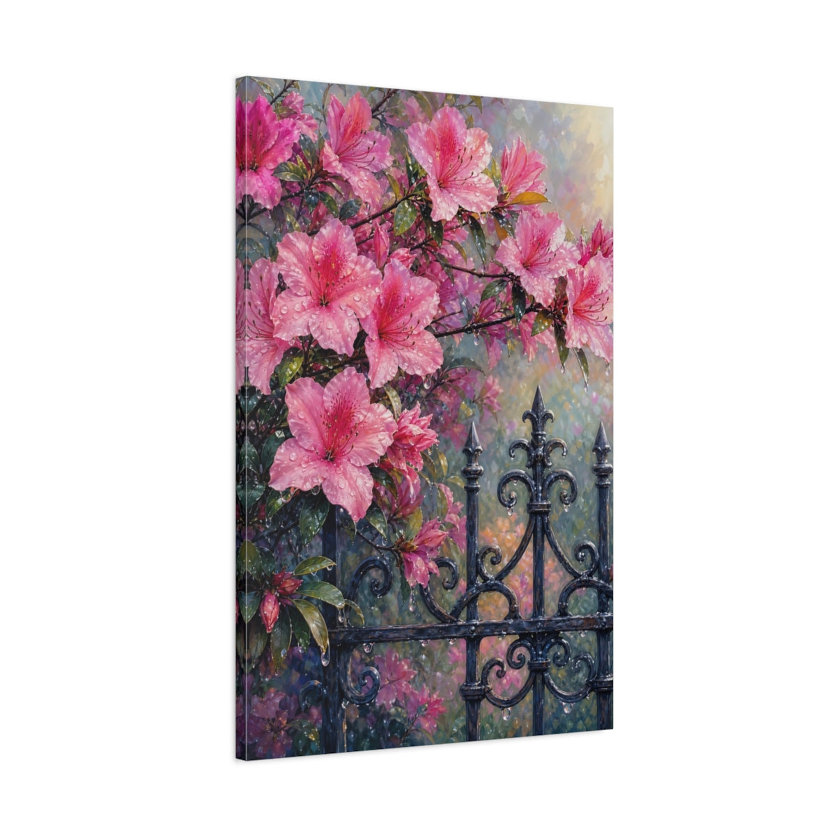Main Mockup. Floral Pink Azaleas Pink Floral shown as stretched canvas wall art