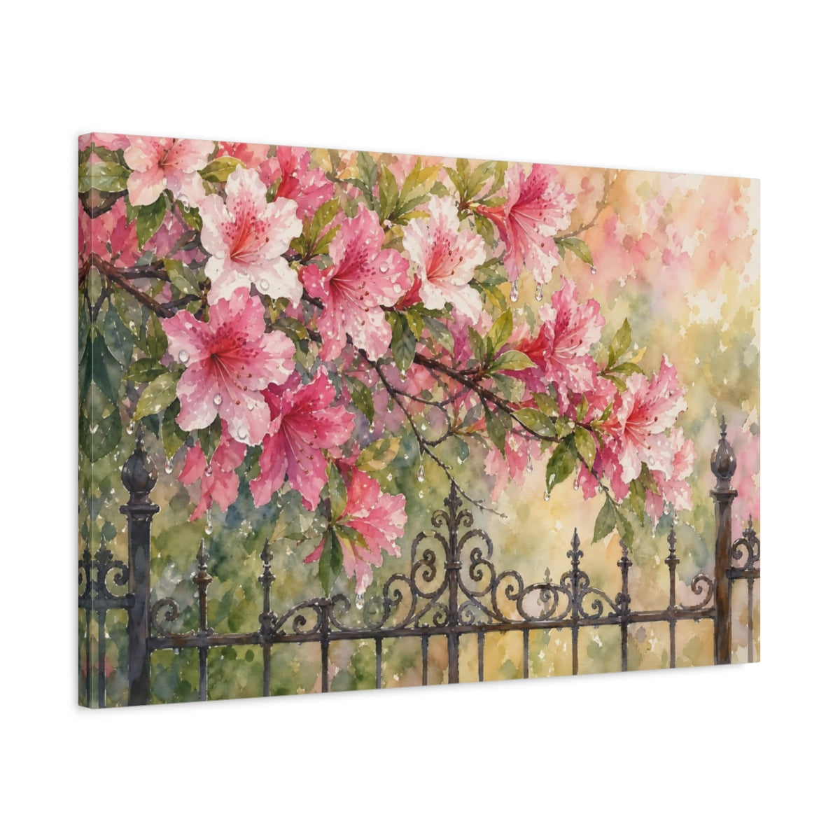 Side Mockup 2. Floral Pink Azaleas Pink Azalea Watercolor shown as stretched canvas wall art