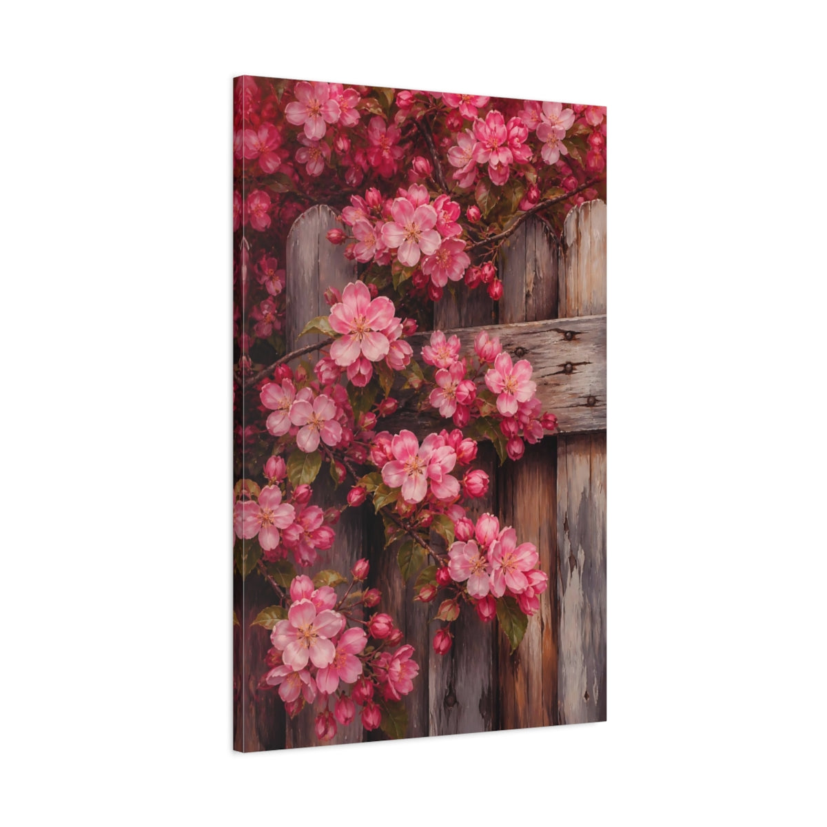 Main Mockup. Floral Pink Crabapple Blossoms shown as canvas print